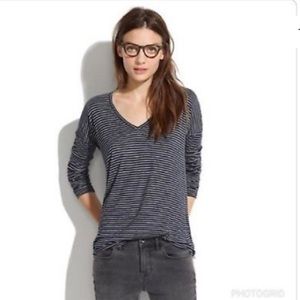 Madewell Anthem Striped Long Sleeve V Neck Top -XS